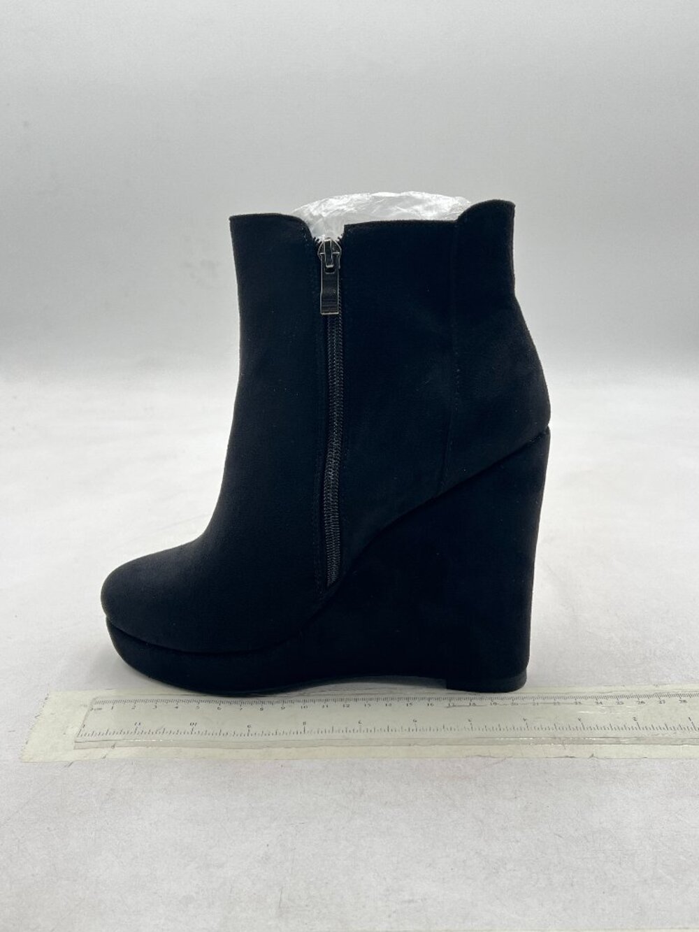 Black Women Wedge Heel Side Zip Ankle Booties Closed Toe Platform Boots